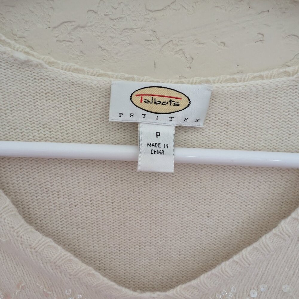 Vintage Talbots Sweater Beaded Wool Cashmere Cotton Knit Winter Snowflake Size P - Picture 5 of 7